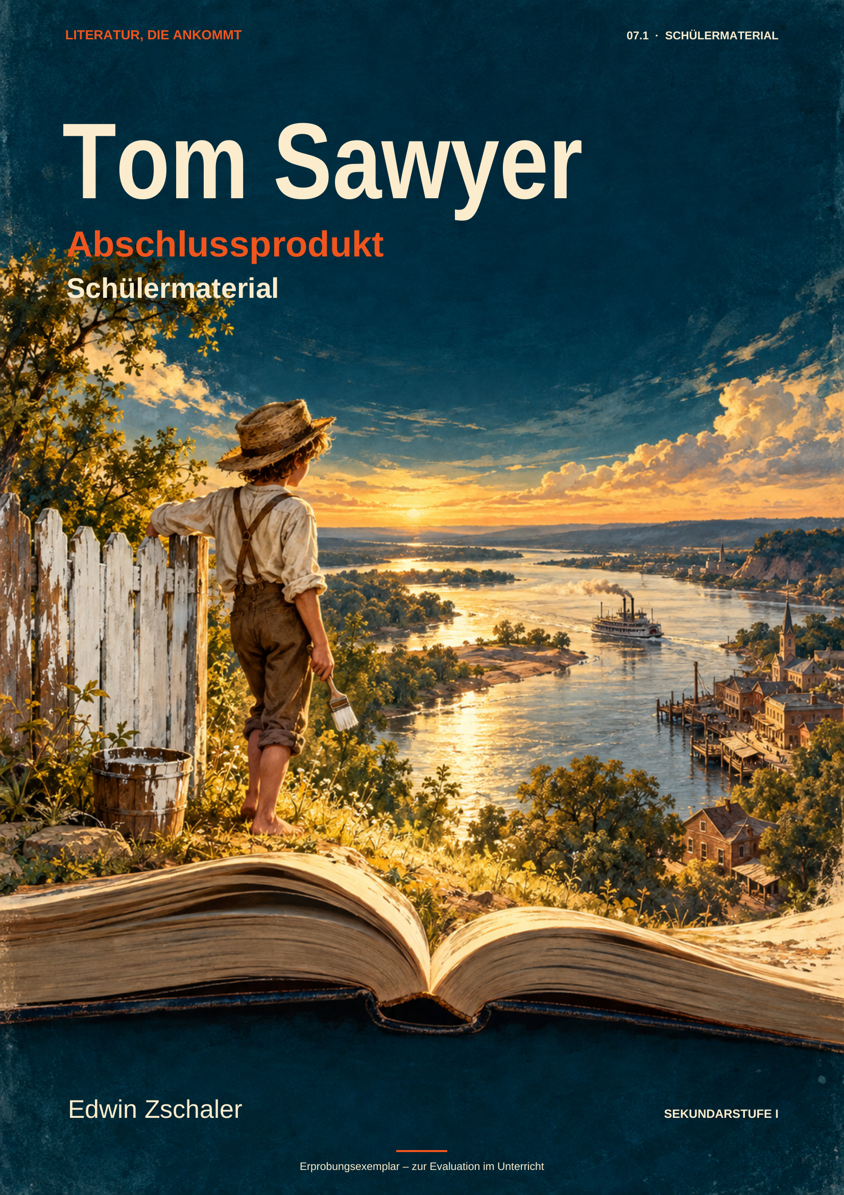 Tom Sawyer – Abschlussprodukt 1.1: Cover; öffnet die Materialproben.