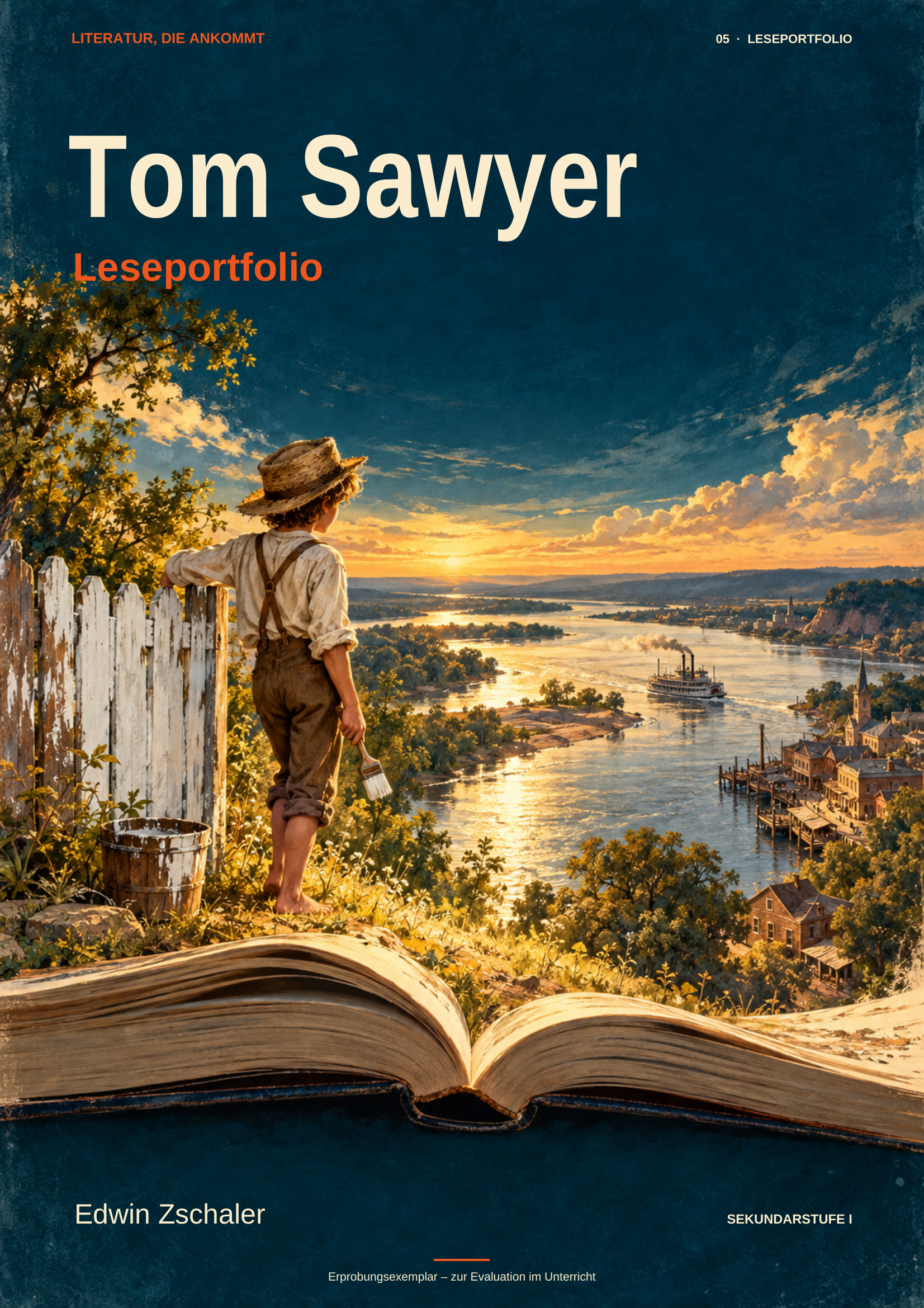 Tom Sawyer – Leseportfolio 1.1: Cover; öffnet die Materialproben.